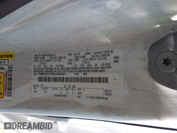 2022 Ford Bronco with VIN 1FMDE5CP5NLB62541, listed as a IAAI auction lot 42185029 with Not provided miles and . Bid and sale history available at DreamBid. Image 9.