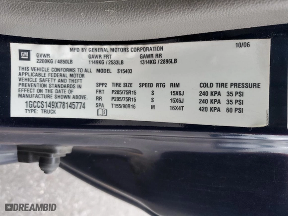 2007 Chevrolet Colorado Work Truck with VIN 1GCCS149X78145774, listed as a Copart auction lot 81375524 with 172,496 mi miles and Salvage Title. Bid and sale history available at carsss.com. Image 13.
