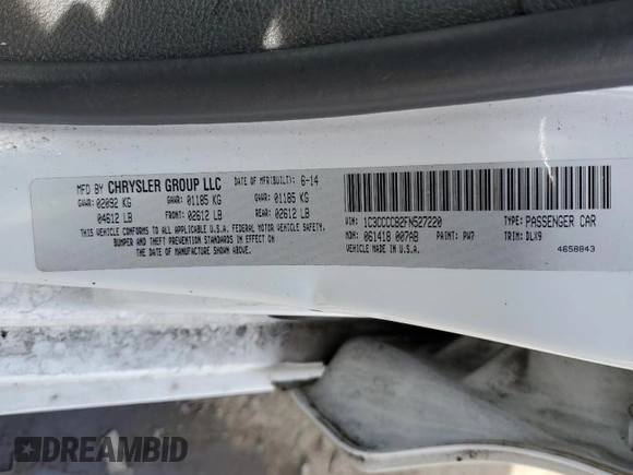 2015 Chrysler 200 C with VIN 1C3CCCCB2FN527220, listed as a Copart auction lot 47486245 with 111,884 mi miles and Salvage Title. Bid and sale history available at carsss.com. Image 12.