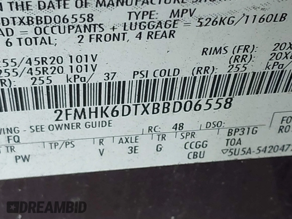 2011 Ford Flex Limited w/Ecoboost with VIN 2FMHK6DTXBBD06558, listed as a IAAI auction lot 41398328 with 192,647 mi miles. Bid and sale history available at carsss.com. Image 9.