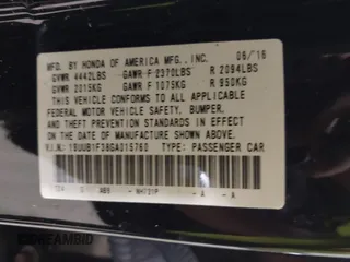 2016 Acura TLX with VIN 19UUB1F38GA015760, listed as a IAAI auction lot 42452999 with 61,854 mi miles and . Bid and sale history available at DreamBid. Image 9.