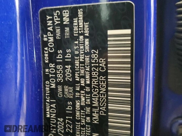 2024 Hyundai Elantra SEL z VIN KMHLM4DG7RU821582, wystawiony jako Copart lot #60502485 z przebiegiem 27 736 mil mil oraz Nie do naprawy • Non repairable. Historia ofert i sprzedaży dostępna na DreamBid. Obrazek 12.