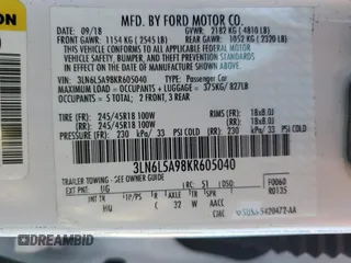 2019 Lincoln MKZ Standard with VIN 3LN6L5A98KR605040, listed as a Copart auction lot 77235584 with 0 mi miles and Salvage Title. Bid and sale history available at carsss.com. Image 13.