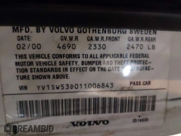 2001 Volvo V70 с VIN YV1SW53D011006843, выставлен на аукционе IAAI как лот 41582749 с пробегом 243 272 миль миль и . История ставок и продаж доступна на DreamBid. Изображение 9.