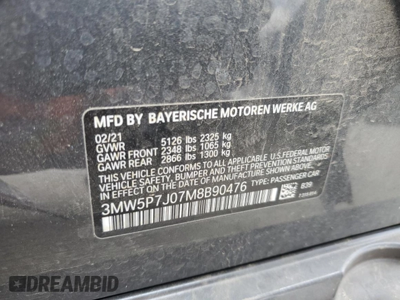 2021 BMW 3 Series 330e with VIN 3MW5P7J07M8B90476, listed as a Copart auction lot 50614505 with 55,518 mi miles and Salvage Title. Bid and sale history available at carsss.com. Image 13.