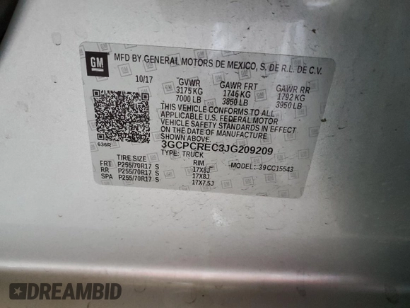 2018 Chevrolet Silverado 1500 LT with VIN 3GCPCREC3JG209209, listed as a Copart auction lot 50268485 with 87,581 mi miles and Salvage Title. Bid and sale history available at carsss.com. Image 12.