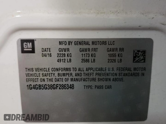 2016 Buick LaCrosse Leather with VIN 1G4GB5G38GF286348, listed as a Copart auction lot 52737415 with 0 mi miles and Clean Title. Bid and sale history available at carsss.com. Image 13.