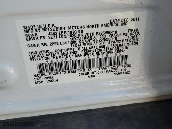 2015 Mitsubishi Outlander Sport SE with VIN 4A4AP4AU0FE018382, listed as a Copart auction lot 48770985 with 67,068 mi miles and Salvage Title. Bid and sale history available at carsss.com. Image 13.