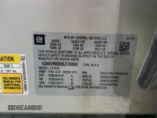 2014 GMC Acadia SLT z VIN 1GKKVRKD9EJ139984, wystawiony jako Copart lot #51496205 z przebiegiem 119 336 mil mil oraz Szkody całkowita. Historia ofert i sprzedaży dostępna na DreamBid. Obrazek 15.