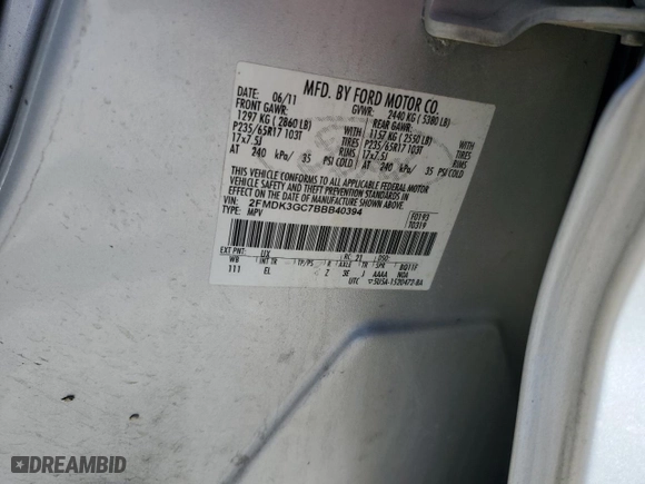 2011 Ford Edge SE with VIN 2FMDK3GC7BBB40394, listed as a Copart auction lot 48136775 with 240,350 mi miles and Salvage Title. Bid and sale history available at carsss.com. Image 15.