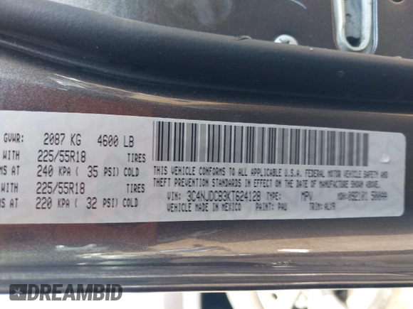 2019 Jeep Compass Limited with VIN 3C4NJDCB3KT624128, listed as a IAAI auction lot 42470893 with 94,350 mi miles and . Bid and sale history available at DreamBid. Image 9.
