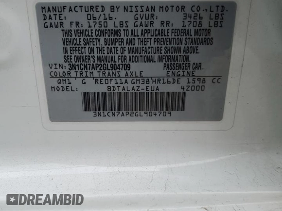 2016 Nissan Versa SV with VIN 3N1CN7AP2GL904709, listed as a Copart auction lot 54419355 with 78,831 mi miles and Clean Title. Bid and sale history available at carsss.com. Image 12.