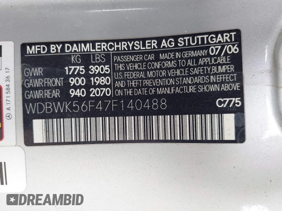 2007 Mercedes-Benz SLK 350 z VIN WDBWK56F47F140488, wystawiony jako IAAI lot #41911083 z przebiegiem 105 325 mil mil oraz . Historia ofert i sprzedaży dostępna na DreamBid. Obrazek 9.