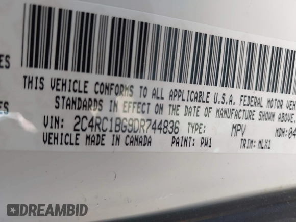 2013 Chrysler Town & Country Touring with VIN 2C4RC1BG9DR744836, listed as a IAAI auction lot 42104087 with 159,482 mi miles. Bid and sale history available at carsss.com. Image 9.