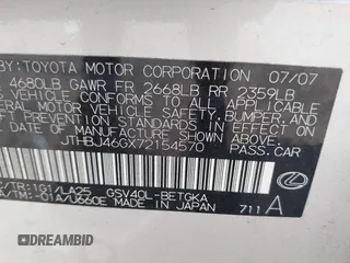 2007 Lexus ES 330 z VIN JTHBJ46GX72154570, wystawiony jako IAAI lot #42548608 z przebiegiem 206 865 mil mil oraz . Historia ofert i sprzedaży dostępna na DreamBid. Obrazek 9.