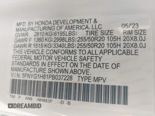 2023 Honda Pilot Elite with VIN 5FNYG1H81PB037228, listed as a IAAI auction lot 41742075 with 23,658 mi miles. Bid and sale history available at carsss.com. Image 9.