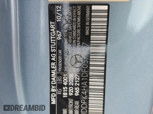 2013 Mercedes-Benz SLK 250 with VIN WDDPK4HA1DF057927, listed as a Copart auction lot 49314755 with 53,876 mi miles and Salvage title. Bid and sale history available at DreamBid. Image 13.