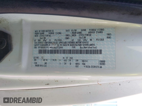 2008 Ford Econoline Passenger XL с VIN 1FBSS31L48DB37299, выставлен на аукционе IAAI как лот 42797666 с пробегом Не указан миль и . История ставок и продаж доступна на DreamBid. Изображение 9.