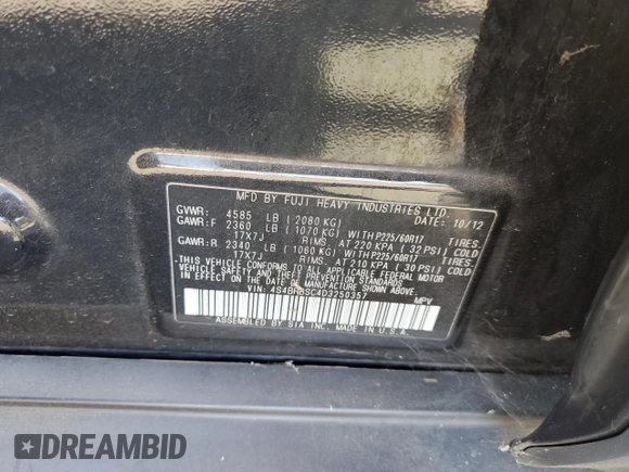 2013 Subaru Outback Limited with VIN 4S4BRBSC4D3250357, listed as a Copart auction lot 60675065 with 150,902 mi miles and Salvage title. Bid and sale history available at DreamBid. Image 12.