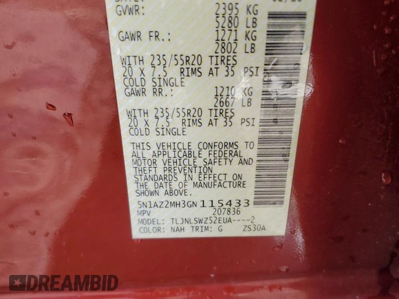 2016 Nissan Murano SL z VIN 5N1AZ2MH3GN115433, wystawiony jako Copart lot #55054515 z przebiegiem 105 035 mil mil oraz Szkoda całkowita • Salvage title. Historia ofert i sprzedaży dostępna na DreamBid. Obrazek 13.