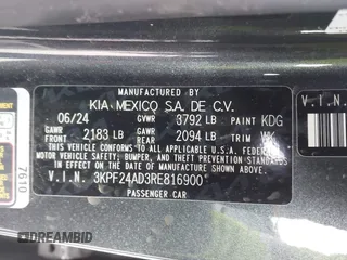2024 Kia Forte LXS with VIN 3KPF24AD3RE816900, listed as a IAAI auction lot 41619234 with 13,105 mi miles. Bid and sale history available at carsss.com. Image 9.