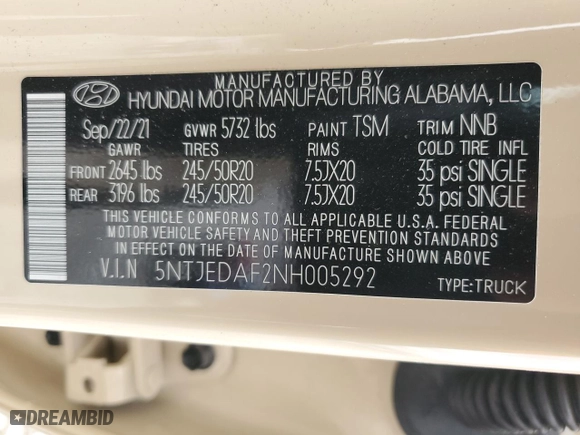 2022 Hyundai Santa Cruz Limited with VIN 5NTJEDAF2NH005292, listed as a Copart auction lot 44362215 with NaN miles and Salvage Title. Bid and sale history available at carsss.com. Image 13.