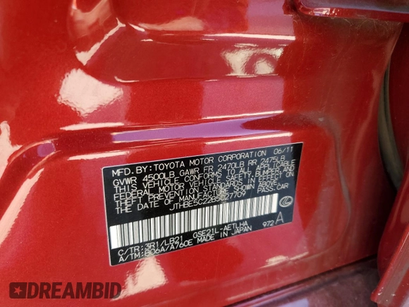 2011 Lexus IS 350 z VIN JTHBE5C22B5027709, wystawiony jako Copart lot #48689275 z przebiegiem 242 040 mil mil oraz Szkoda całkowita • Salvage title. Historia ofert i sprzedaży dostępna na DreamBid. Obrazek 12.