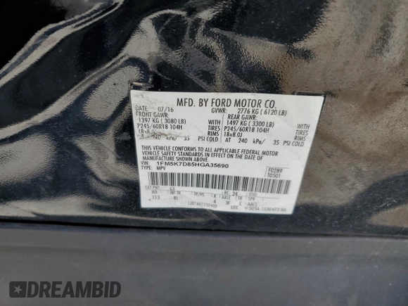 2017 Ford Explorer XLT с VIN 1FM5K7D85HGA35690, выставлен на аукционе Copart как лот 64749535 с пробегом 171 884 миль миль и Чистый • Clean title. История ставок и продаж доступна на DreamBid. Изображение 13.