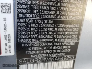 2019 Land Rover Range Rover with VIN SALGR2RV4KA549253, listed as a Copart auction lot 46128473 with 57,414 mi miles. Bid and sale history available at carsss.com. Image 13.
