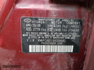2009 Hyundai Azera GLS with VIN KMHFC46D19A358682, listed as a Copart auction lot 65164534 with 168,592 mi miles and Salvage Title. Bid and sale history available at carsss.com. Image 12.