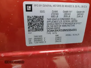 2021 Chevrolet Blazer RS with VIN 3GNKBKRS8MS554301, listed as a Copart auction lot 51752175 with 60,475 mi miles and Salvage title. Bid and sale history available at DreamBid. Image 15.