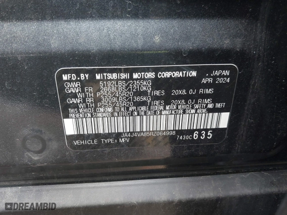 2024 Mitsubishi Outlander SE with VIN JA4J4VA85RZ064998, listed as a IAAI auction lot 41862256 with 18,981 mi miles. Bid and sale history available at carsss.com. Image 9.