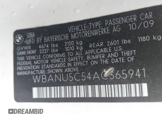 2010 BMW 5 Series 528i with VIN WBANU5C54AC365941, listed as a IAAI auction lot 41796704 with 129,832 mi miles and . Bid and sale history available at carsss.com. Image 9.