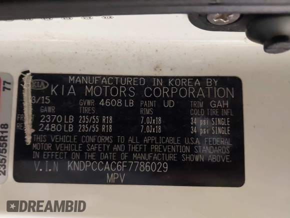 2015 Kia Sportage EX with VIN KNDPCCAC6F7786029, listed as a IAAI auction lot 42133596 with 71,196 mi miles and . Bid and sale history available at DreamBid. Image 9.