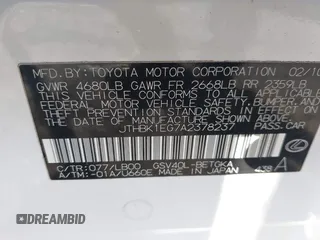 2010 Lexus ES with VIN JTHBK1EG7A2378237, listed as a IAAI auction lot 41615542 with 234,363 mi miles. Bid and sale history available at carsss.com. Image 9.