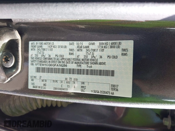 2016 Ford F-150 XL с VIN 1FTEW1CG0GFA16256, выставлен на аукционе IAAI как лот 42245938 с пробегом 96 580 миль миль и . История ставок и продаж доступна на DreamBid. Изображение 6.