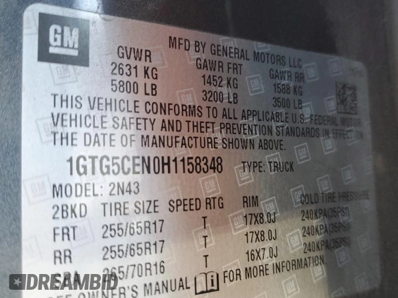 2017 GMC Canyon 2WD SLE with VIN 1GTG5CEN0H1158348, listed as a Copart auction lot 81252344 with 11,645 mi miles and Salvage Title. Bid and sale history available at carsss.com. Image 12.