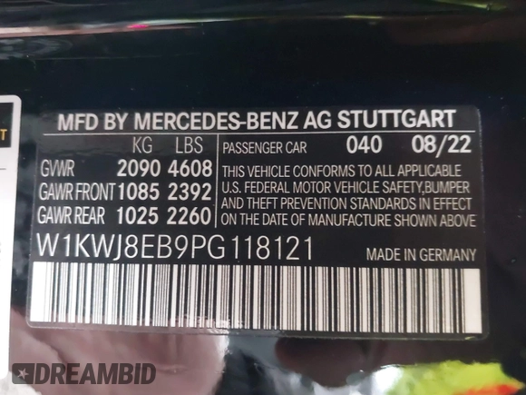 2023 Mercedes-Benz C 300 with VIN W1KWJ8EB9PG118121, listed as a IAAI auction lot 41588140 with 25,457 mi miles and . Bid and sale history available at DreamBid. Image 9.