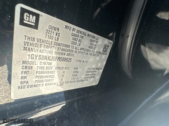 2015 Cadillac Escalade Premium with VIN 1GYS3NKJ5FR588625, listed as a Copart auction lot 41823535 with 152,188 mi miles and Clean Title. Bid and sale history available at carsss.com. Image 10.