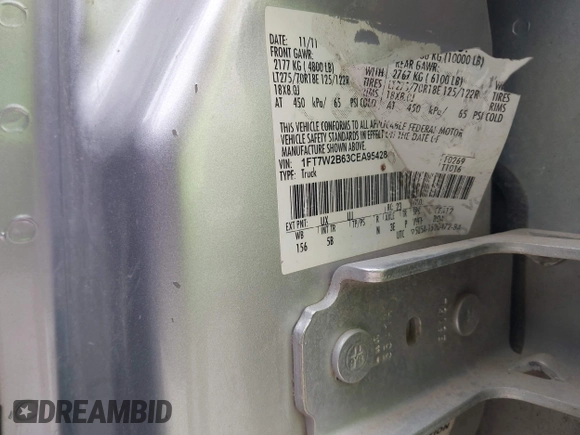 2012 Ford F-250 XL with VIN 1FT7W2B63CEA95428, listed as a IAAI auction lot 42040315 with 186,595 mi miles and . Bid and sale history available at DreamBid. Image 9.