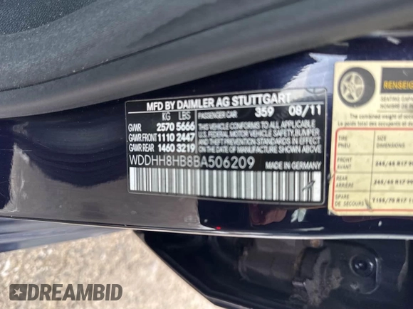 2011 Mercedes-Benz E 350 Luxury with VIN WDDHH8HB8BA506209, listed as a IAAI auction lot 41400923 with 205,828 mi miles and . Bid and sale history available at DreamBid. Image 8.