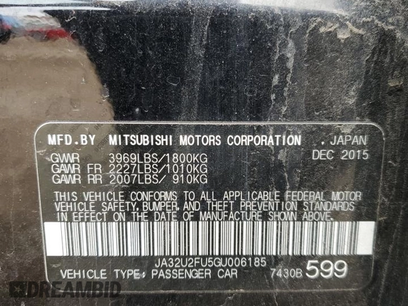 2016 Mitsubishi Lancer ES z VIN JA32U2FU5GU006185, wystawiony jako Copart lot #50559845 z przebiegiem 63 419 mil mil oraz Szkoda całkowita • Salvage title. Historia ofert i sprzedaży dostępna na DreamBid. Obrazek 12.