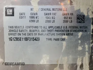 2011 Chevrolet Malibu 1LS with VIN 1G1ZB5E11BF315429, listed as a Copart auction lot 48770275 with 150,219 mi miles and Clean Title. Bid and sale history available at DreamBid. Image 14.