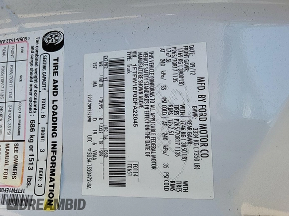 2013 Ford F-150 XL с VIN 1FTFW1EF0DFA22045, выставлен на аукционе IAAI как лот 42571684 с пробегом 201 738 миль миль и . История ставок и продаж доступна на DreamBid. Изображение 32.