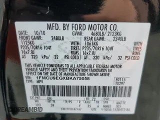 2011 Ford Escape Limited with VIN 1FMCU9EGXBKA75058, listed as a Copart auction lot 51312665 with 121,220 mi miles and Salvage Title. Bid and sale history available at DreamBid. Image 13.