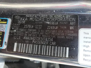 2015 Kia Cadenza Premium with VIN KNALN4D72F5174254, listed as a Copart auction lot 72130824 with 103,220 mi miles and Salvage Title. Bid and sale history available at carsss.com. Image 15.