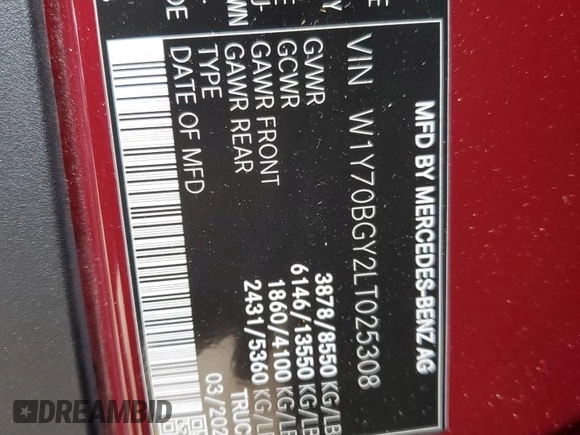 2020 Mercedes-Benz Sprinter Cargo with VIN W1Y70BGY2LT025308, listed as a Copart auction lot 77885824 with 64,196 mi miles and Salvage Title. Bid and sale history available at DreamBid. Image 13.