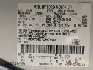2010 Ford Explorer XLT with VIN 1FMEU7DE3AUA74981, listed as a IAAI auction lot 41890362 with 125,016 mi miles and . Bid and sale history available at DreamBid. Image 9.
