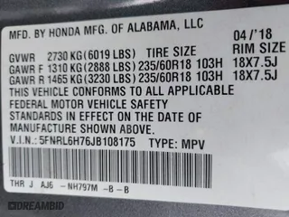2018 Honda Odyssey EX-L with VIN 5FNRL6H76JB108175, listed as a IAAI auction lot 42031001 with 111,205 mi miles. Bid and sale history available at carsss.com. Image 9.