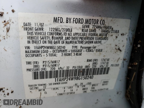 2008 Ford Taurus SEL with VIN 1FAHP24W98G150240, listed as a Copart auction lot 75133174 with 118,146 mi miles and Salvage Title. Bid and sale history available at carsss.com. Image 13.